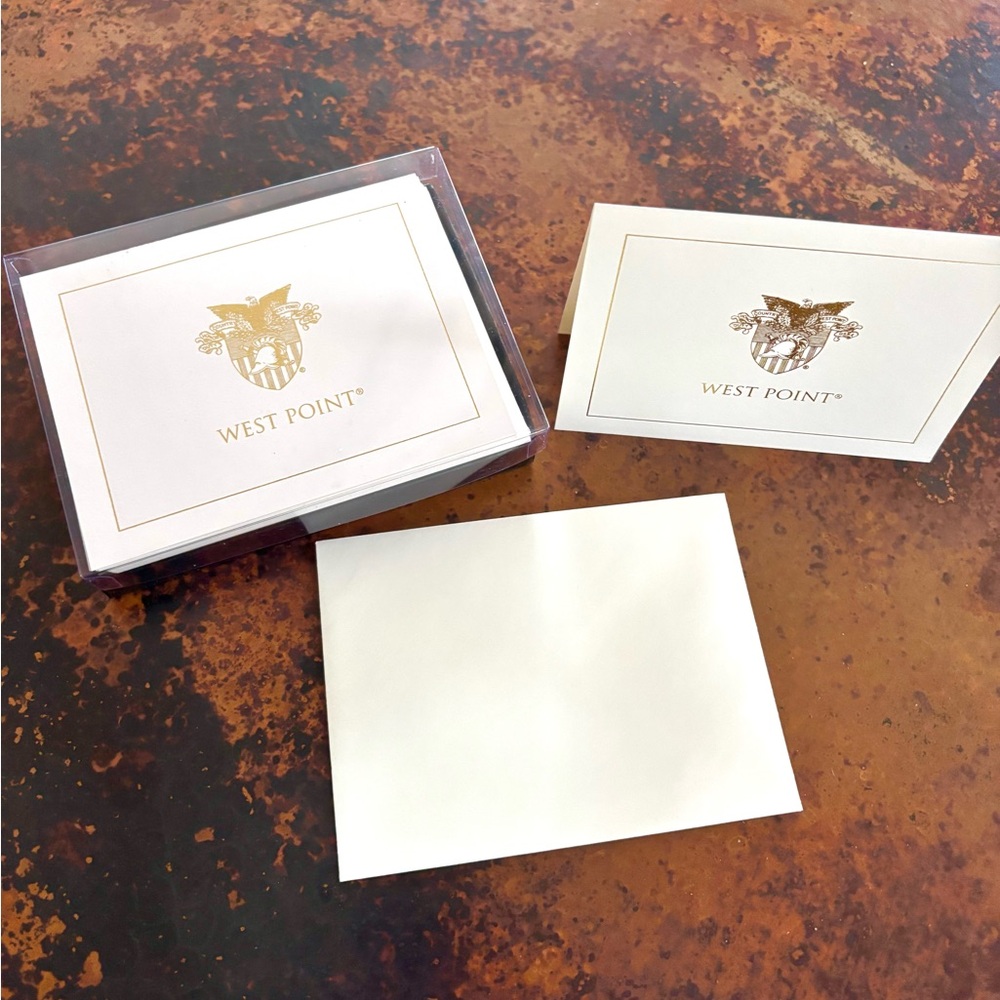 20 West Point Crème with Gold Crest Note Cards - Blank Inside